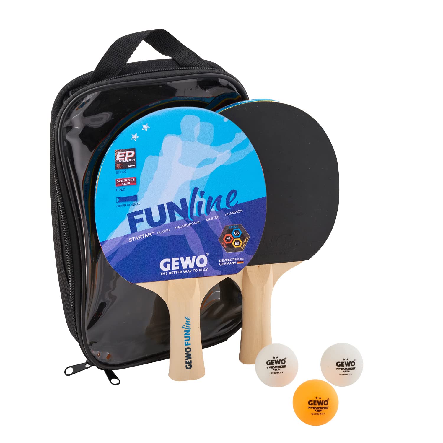 GEWO Fun Tischtennisset 2 Schläger 3 Bälle Tasche Hobby
