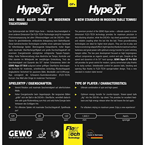 GEWO Hype XT Pro 50.0 Tischtennisbelag 2,1 mm Hard+
