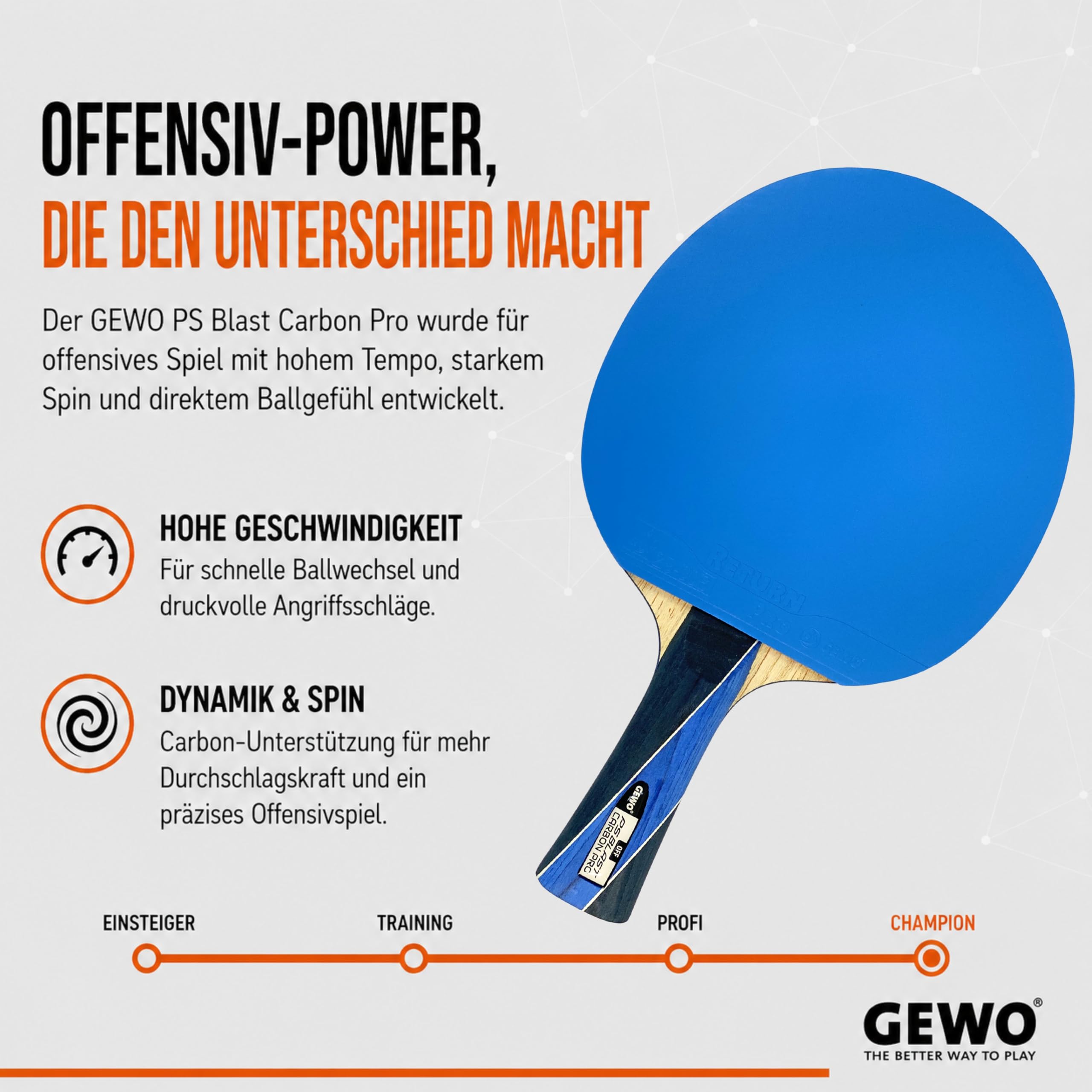GEWO Player PS Blast Carbon Pro Tischtennisschläger Offensiv