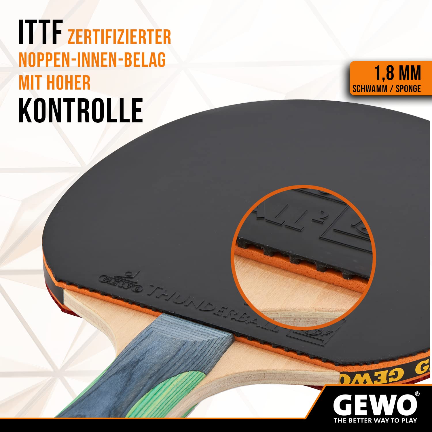 GEWO Champ Thunderball Tischtennisschläger 1,8mm Kontrolle