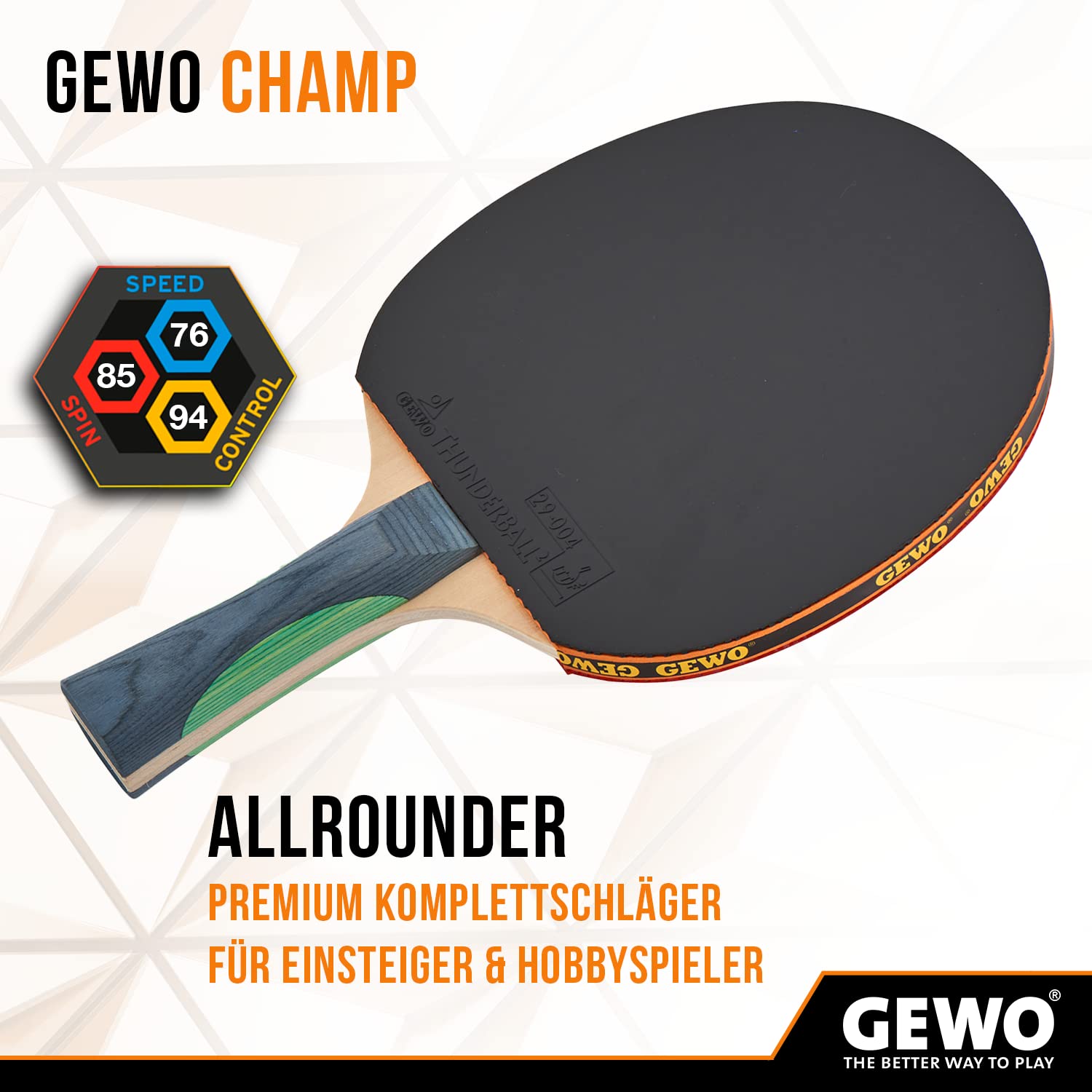 GEWO Champ Thunderball Tischtennisschläger 1,8mm Kontrolle