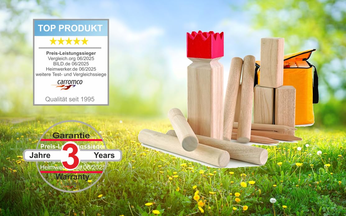 Carromco Kubb Wikingerschach Holzspiel mit Tasche