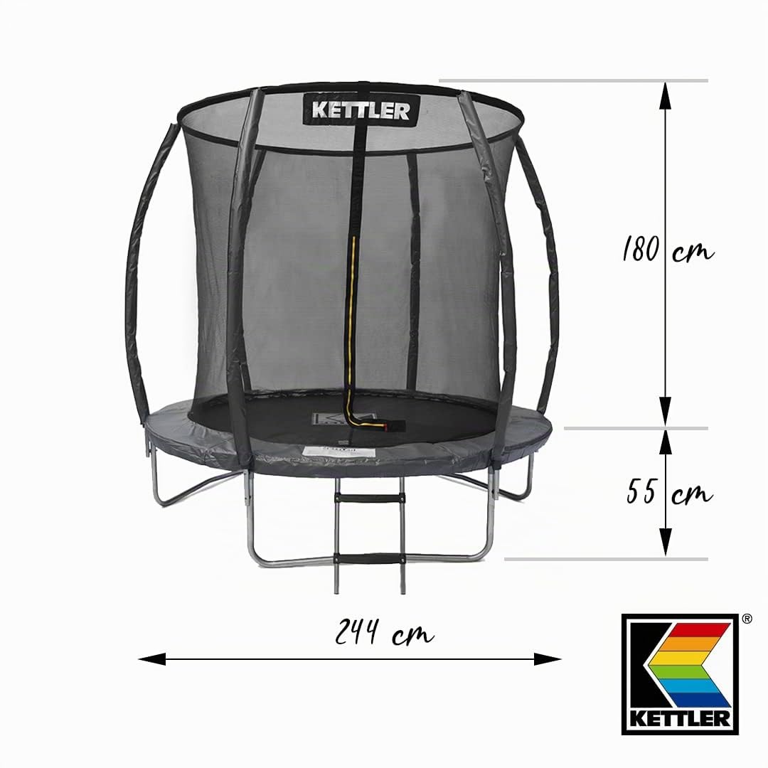 KETTLER Jump Trampolin 244 Outdoor grau mit Netz + Leiter