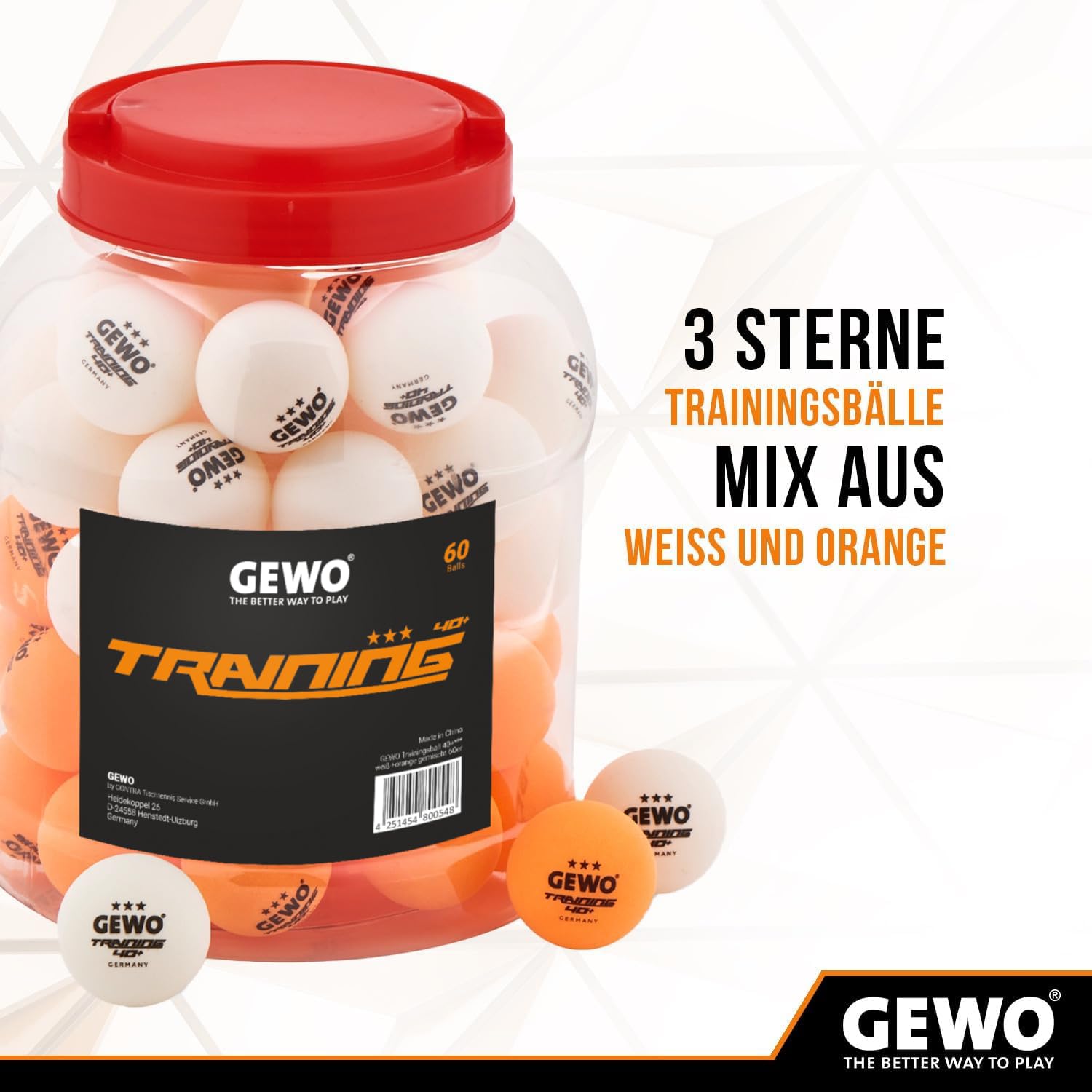 GEWO Ultra SLP Tischtennisbälle 40+ 60er orange weiß