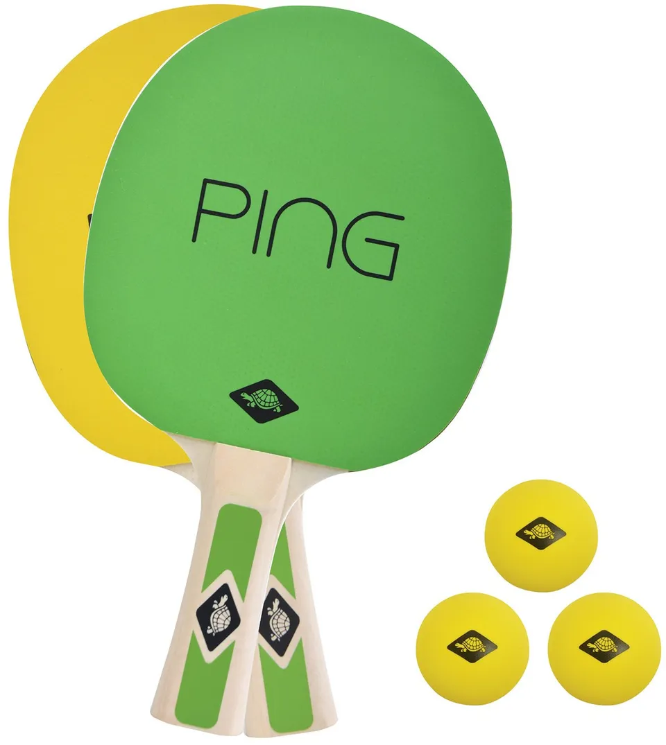 Schildkröt Ping Pong Tischtennisset 2 Schläger 3 Bälle Grün-Gelb