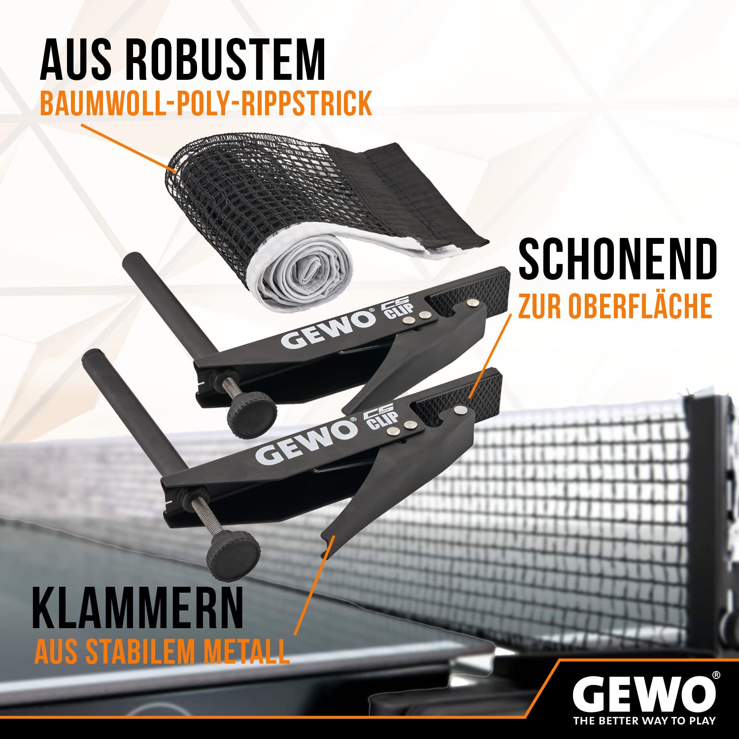 Gewo CS Clip Tischtennisnetz 152,5cm schwarz Metall höhenverstellbar