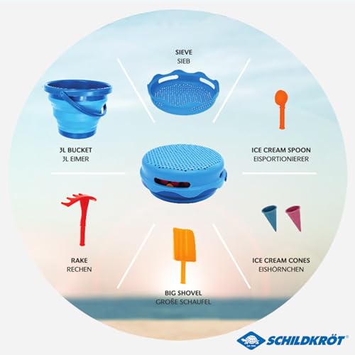 Schildkröt Outdoor 7in1 Sandspielzeug Blau 3L Falteimer