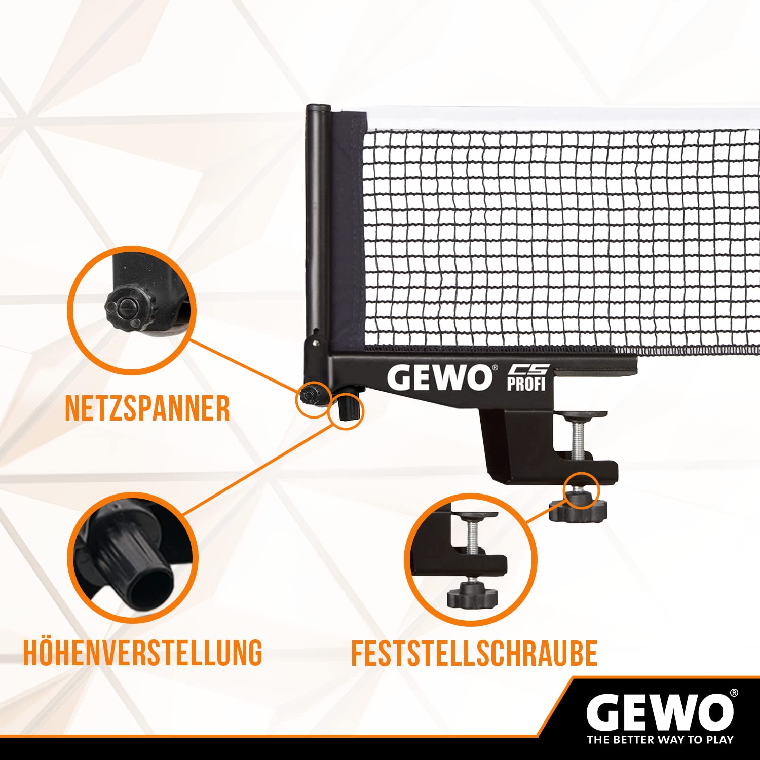 GEWO CS Profi Tischtennisnetz schwarz 183 cm ITTF
