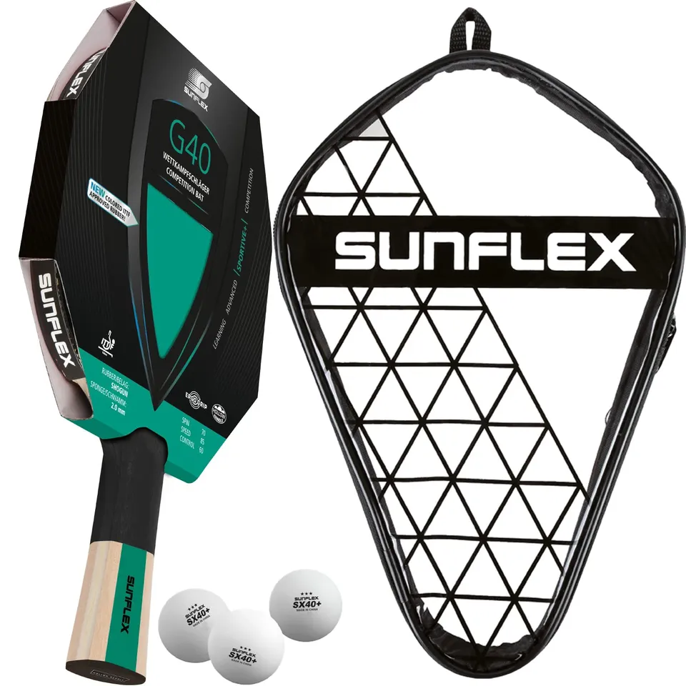 Sunflex Color Comp G40 Tischtennisschläger Grün Set Hülle Bälle