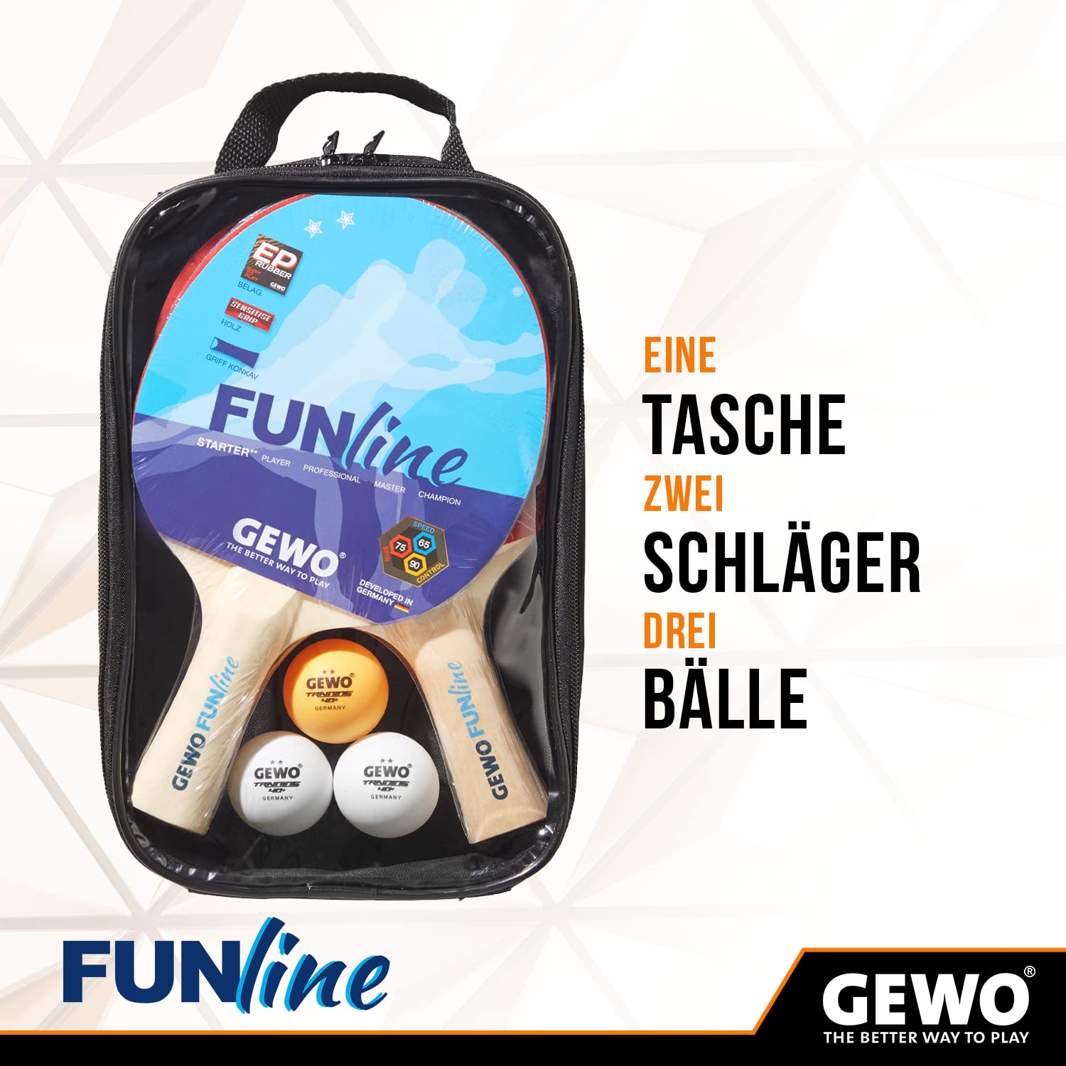 GEWO Fun Tischtennisset 2 Schläger 3 Bälle Tasche Hobby