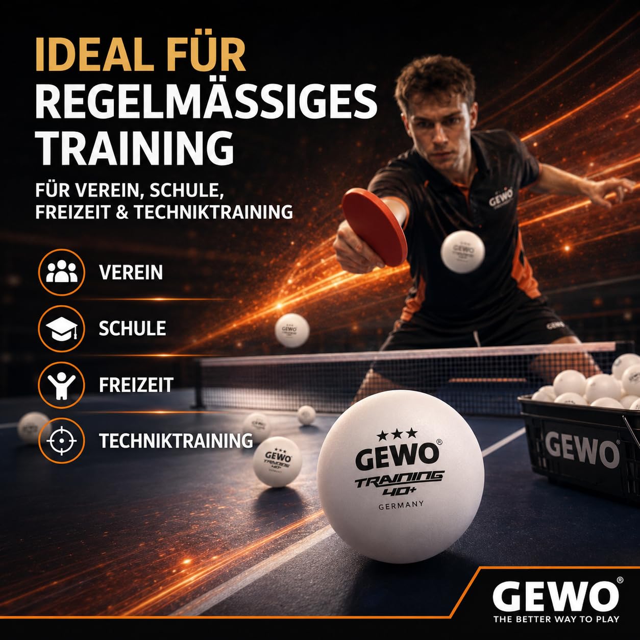 GEWO Ultra SLP Tischtennisbälle 3 Sterne 40+ 12er Weiß