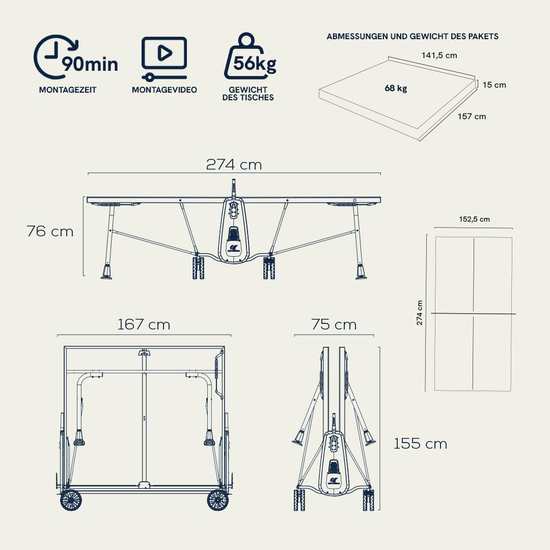 Cornilleau 300X Tischtennisplatte grau Outdoor klappbar 5 mm