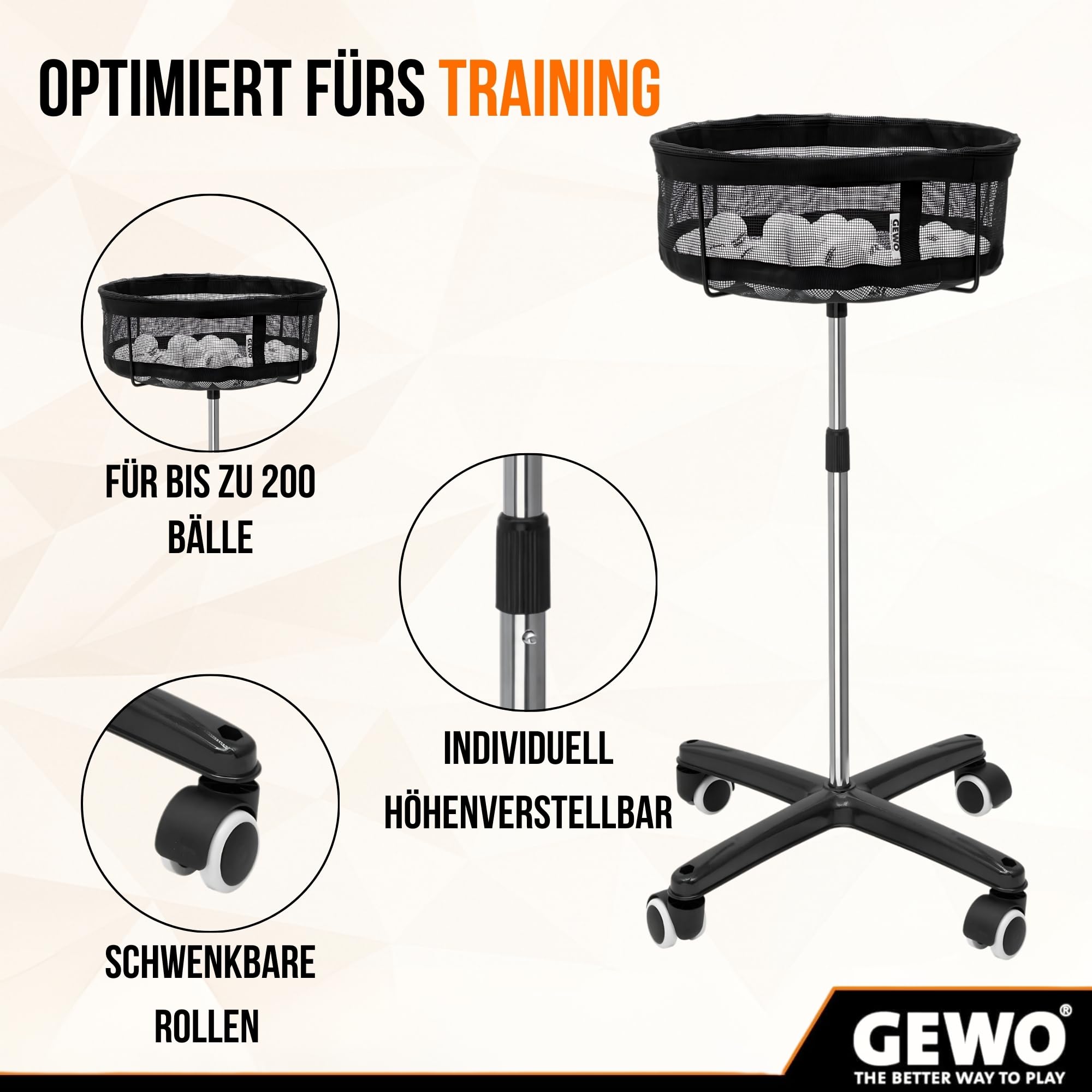 GEWO Ultra SLP Ballkorb mit Rollen für 200 Bälle
