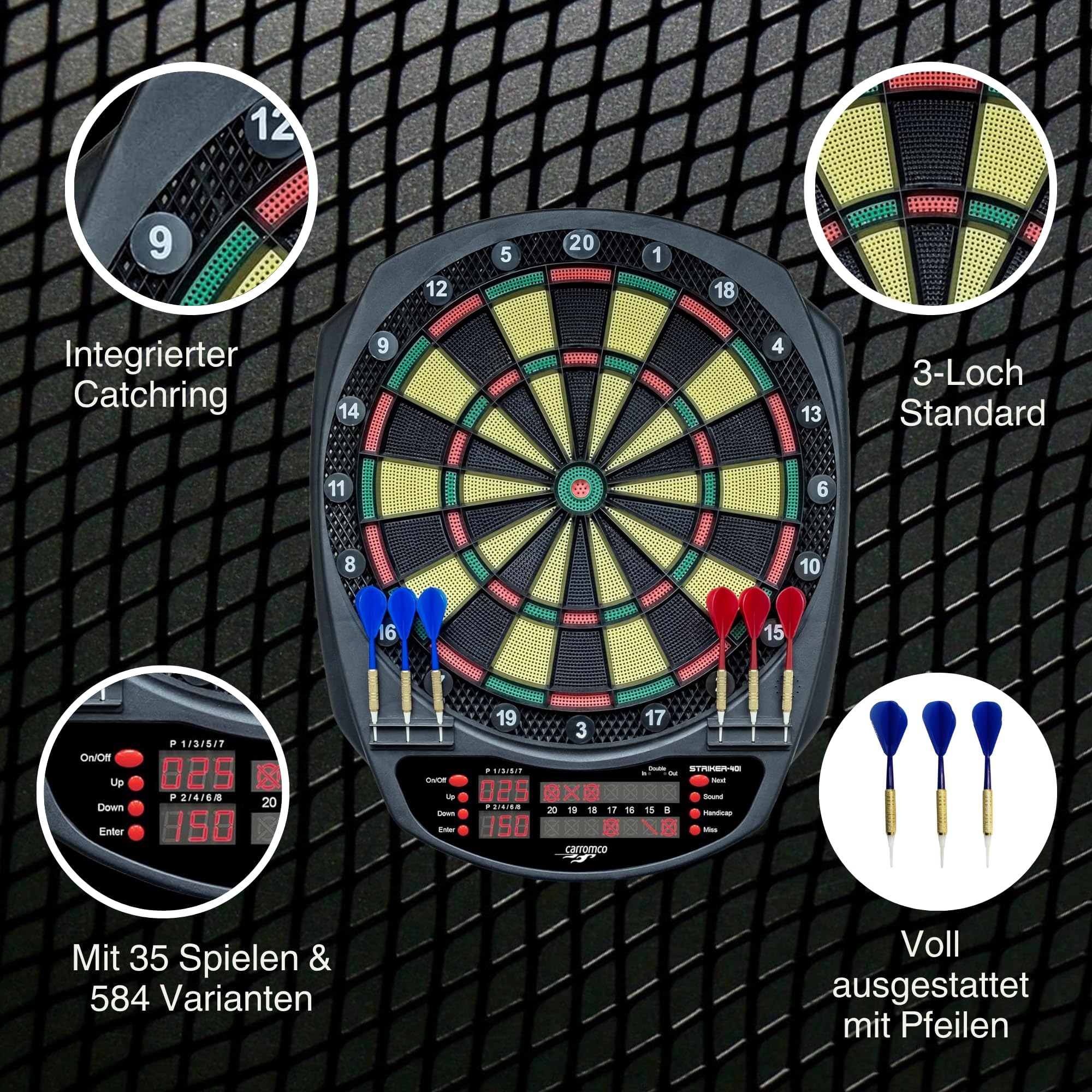 Carromco Striker-401 E-Dartscheibe 35 Spiele LED