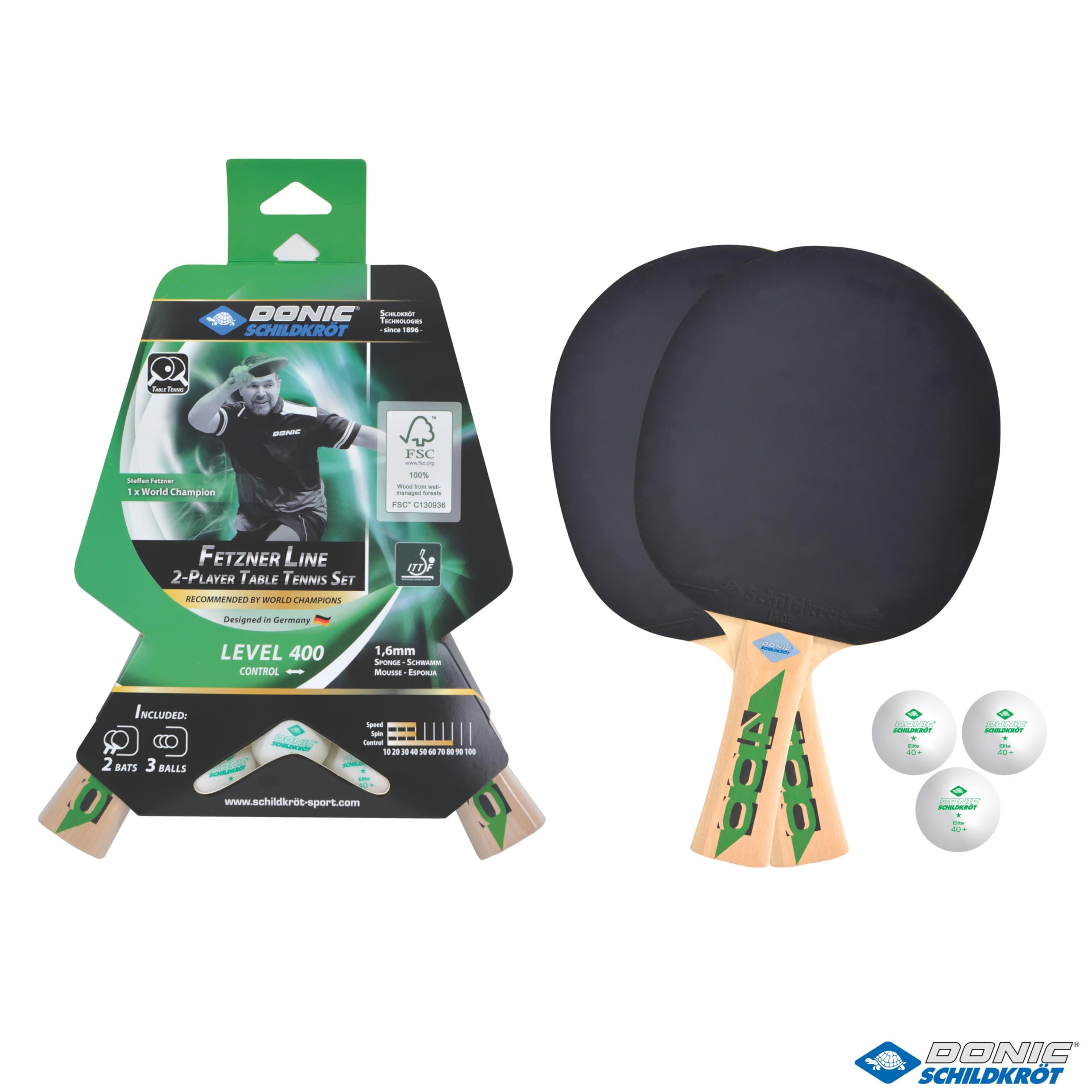Schildkröt Fetzner 400 Tischtennisset 2 Schläger 3 Bälle