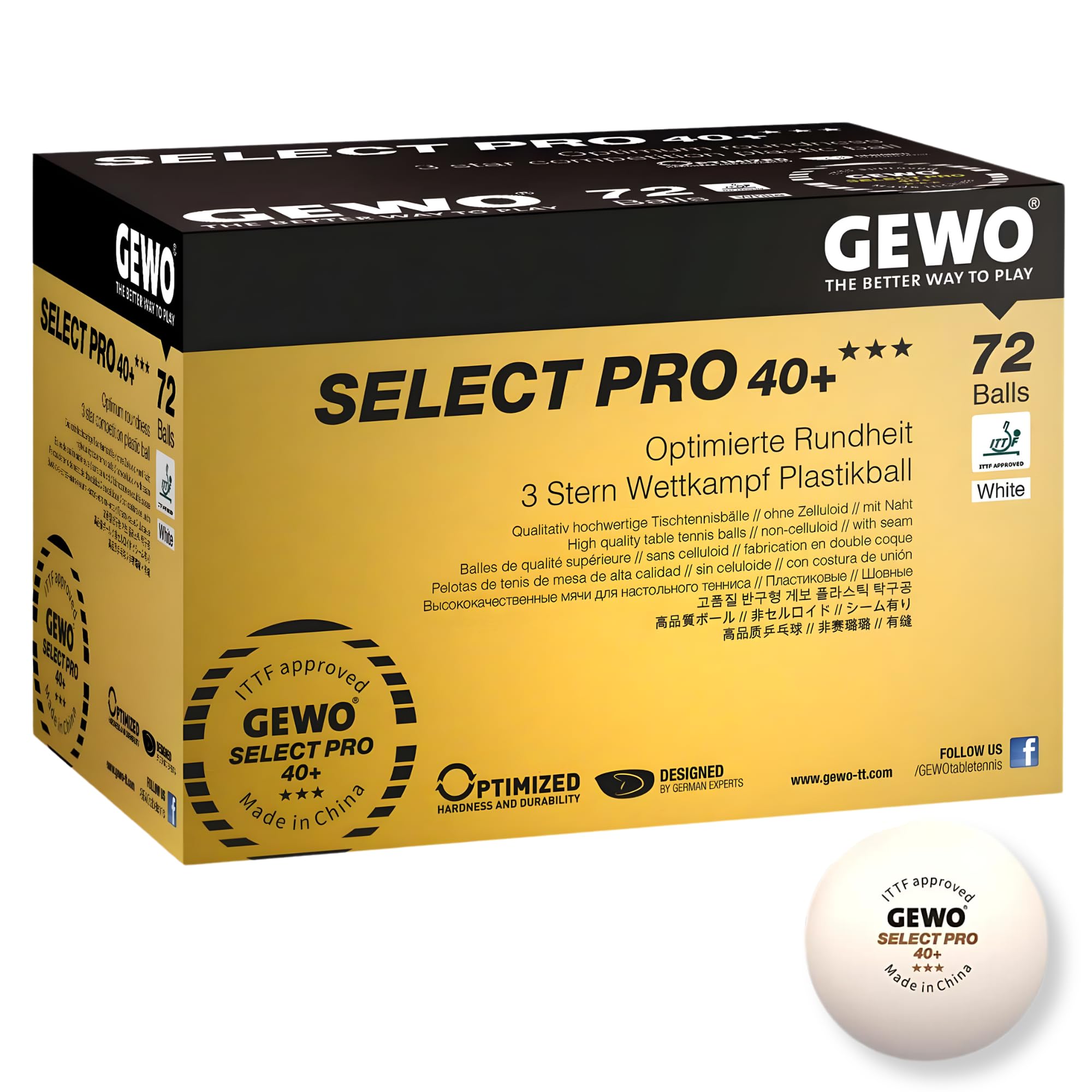 GEWO Ultra SLP Select PRO Tischtennisbälle 72 Stück weiß