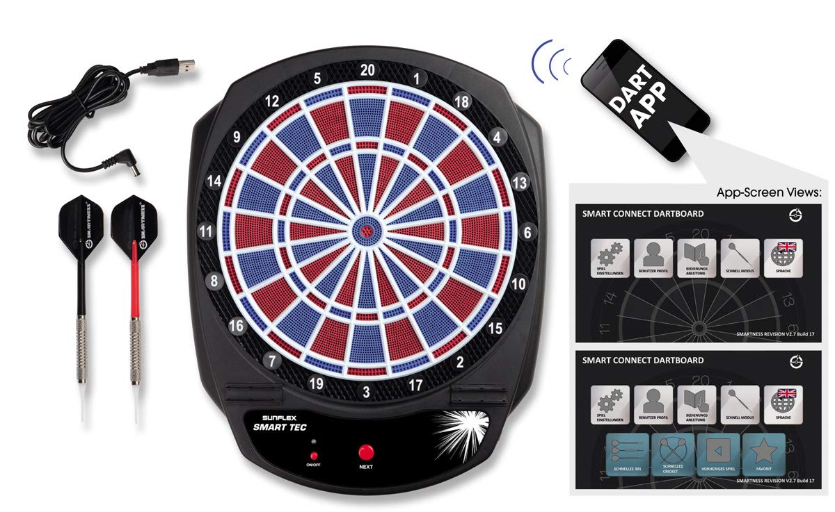 sunflex Smart Tec elektronische Dartscheibe +6 Pfeile Bluetooth