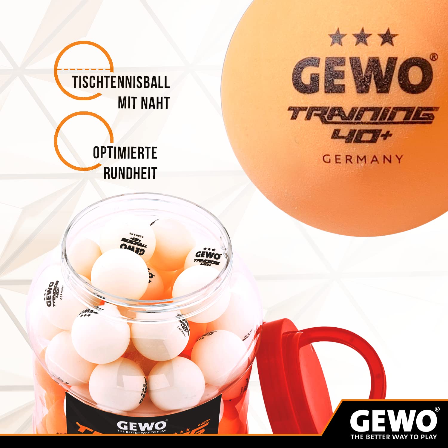 GEWO Ultra SLP Tischtennisbälle 40+ 60er orange weiß