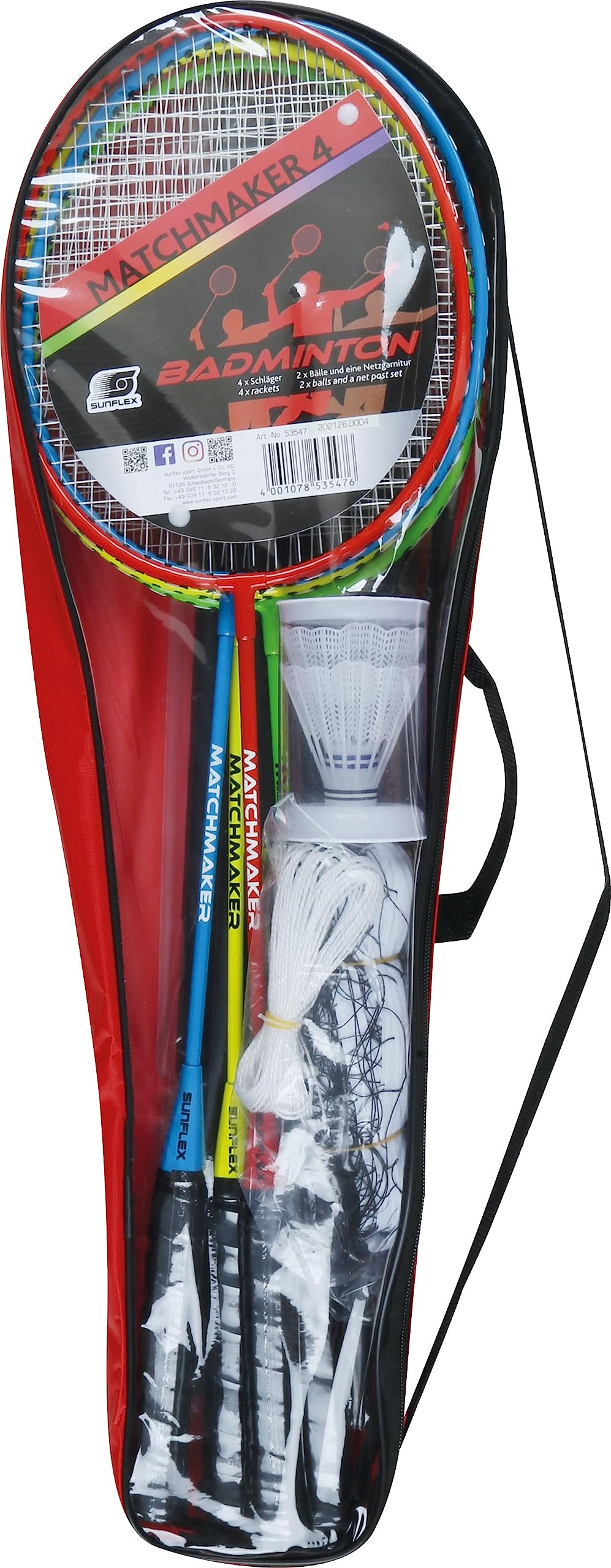 Sunflex Neoremix Matchmaker 4 Badminton-Set 4 Schläger Netz