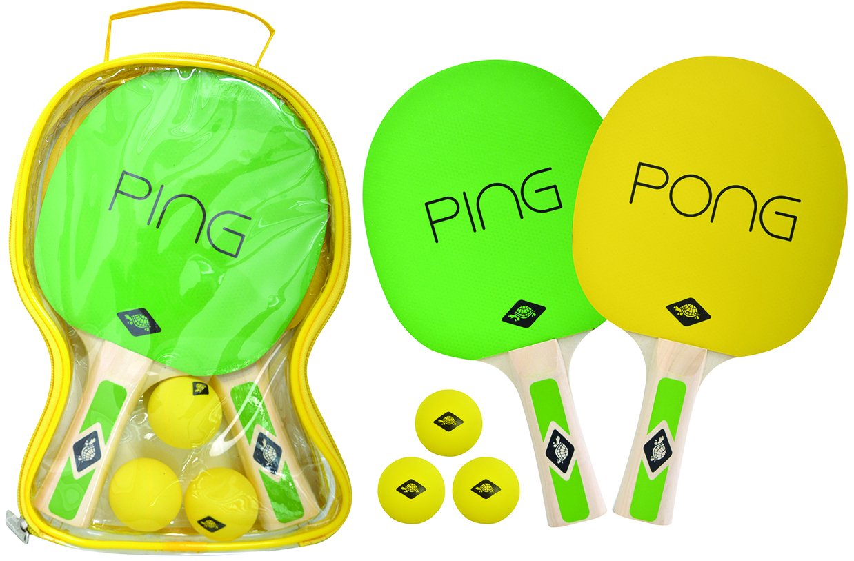 Schildkröt Ping Pong Tischtennisset 2 Schläger 3 Bälle Grün-Gelb