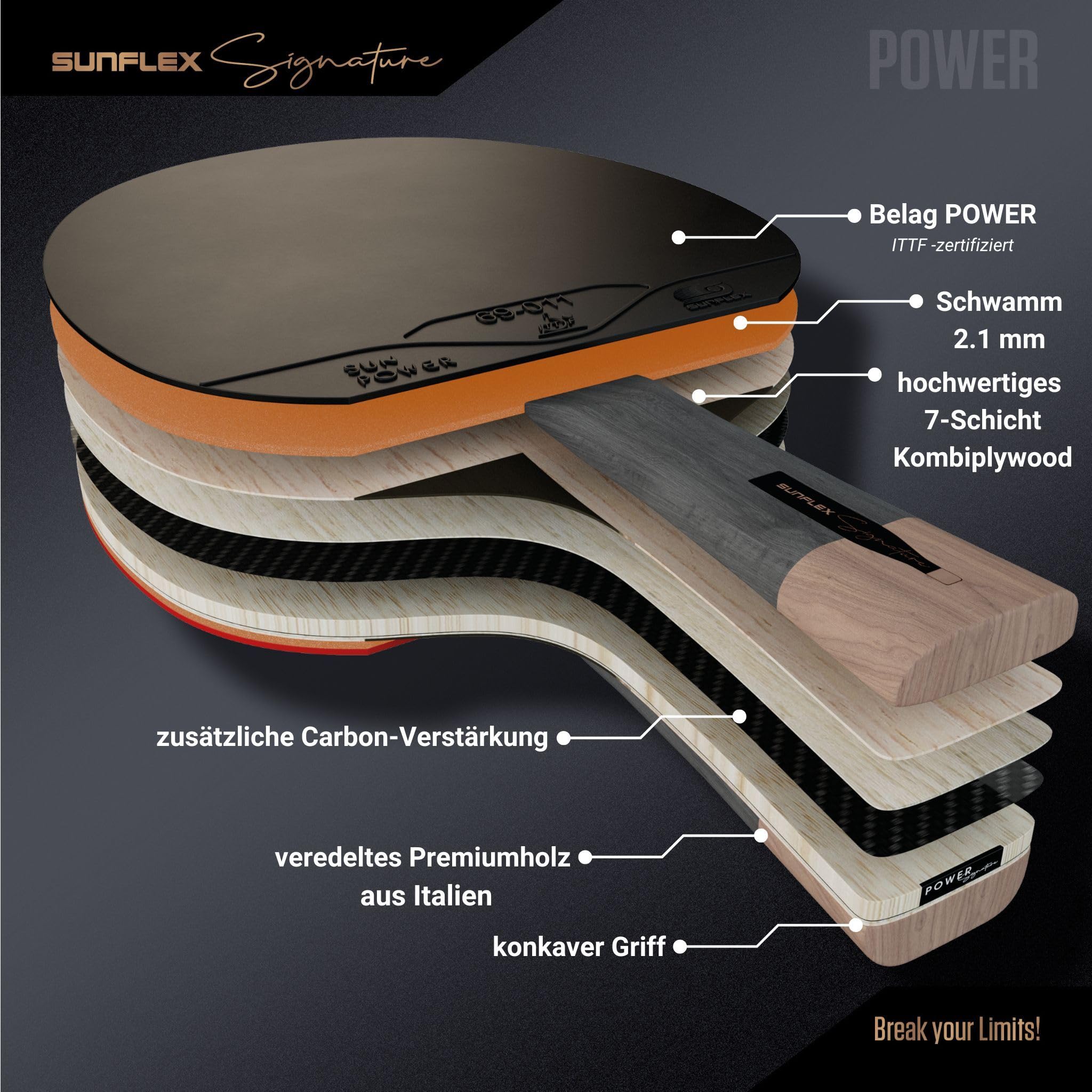 sunflex Signature Line Tischtennisschläger Power ITTF 2,1mm