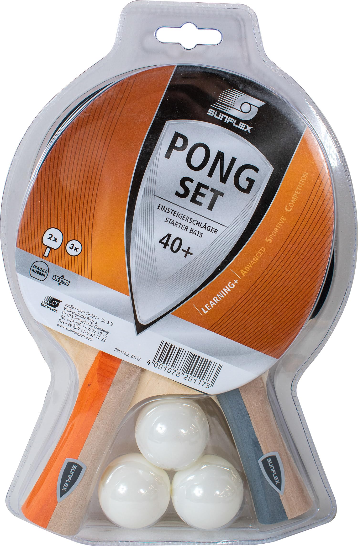sunflex PRIME Pong Tischtennis-Set 2 Schläger 3 Bälle