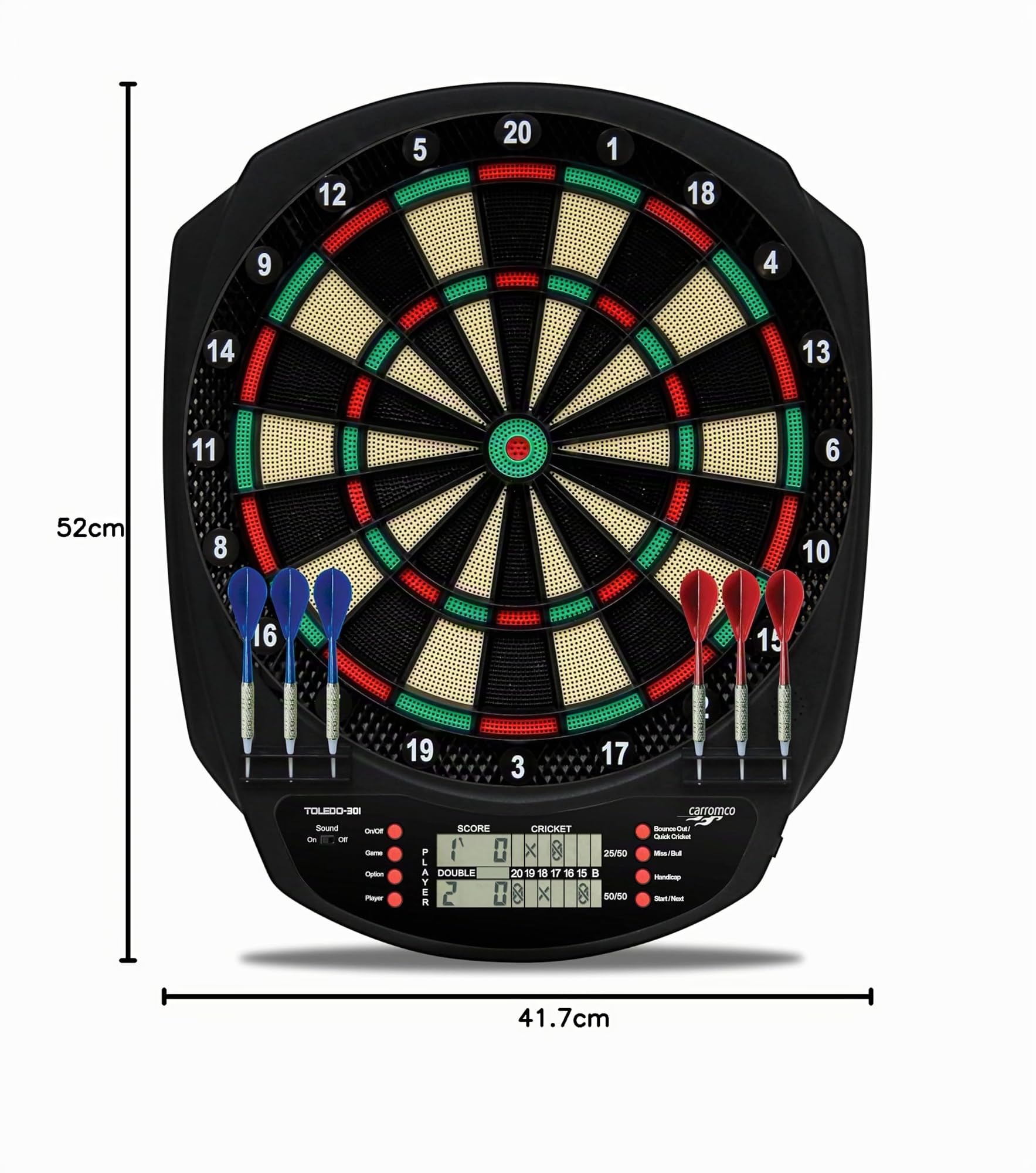 Carromco Toledo-301 E-Dartscheibe LCD für 8 Spieler Cricket
