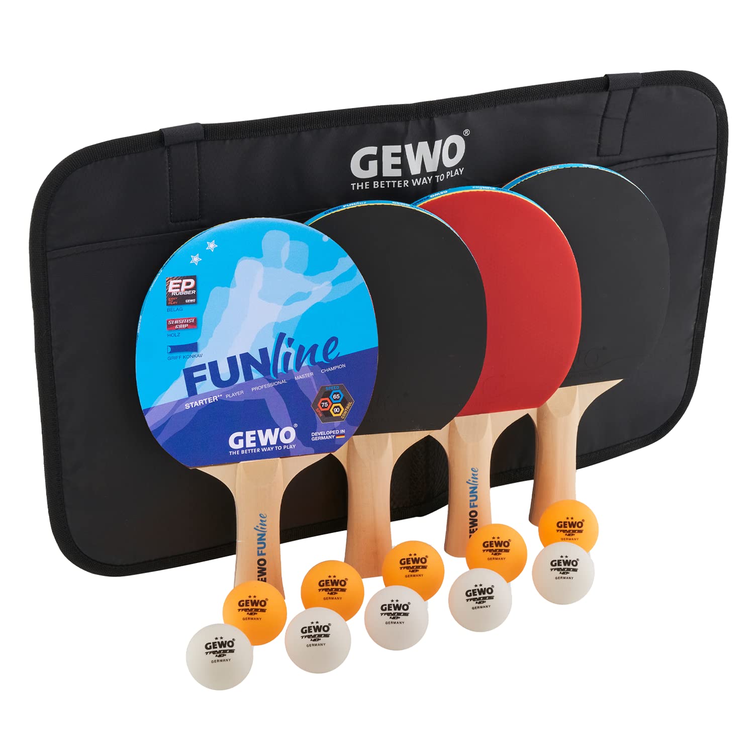 GEWO Fun Tischtennisset 2 Schläger 3 Bälle Tasche Hobby