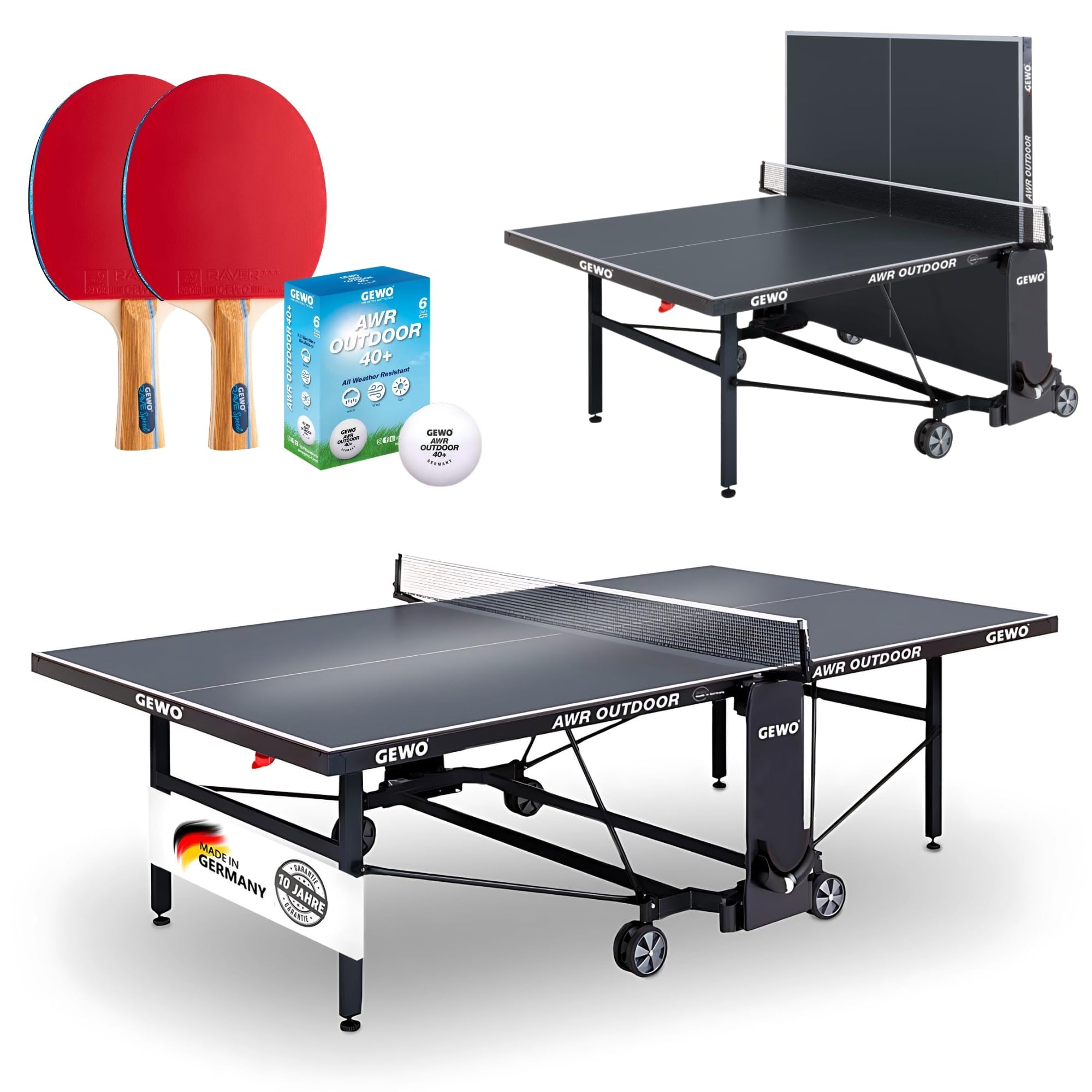 GEWO AWR Easy Outdoor Tischtennisplatte Klappbar Wetterfest Set