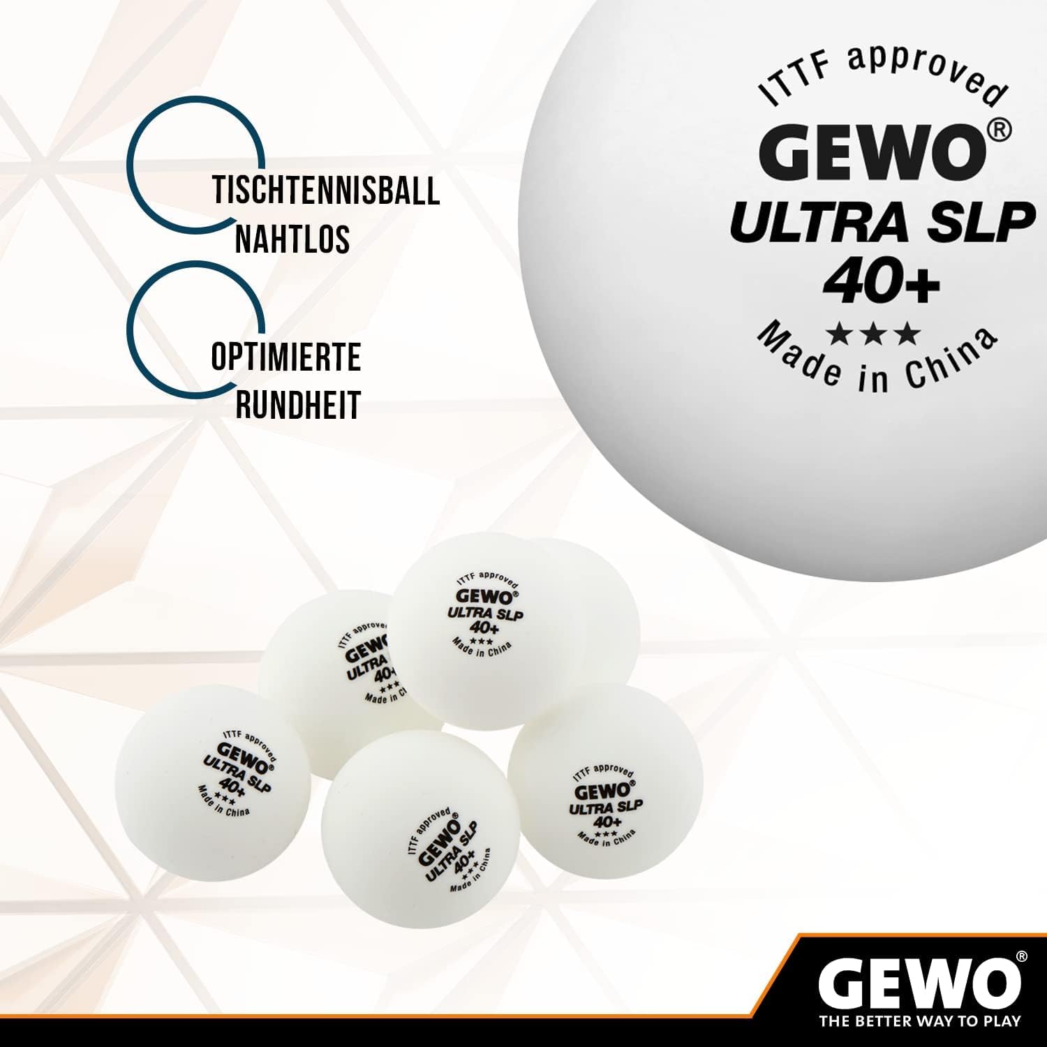 GEWO Ultra SLP Tischtennisbälle 40+ weiß 6 Stück 3 Sterne