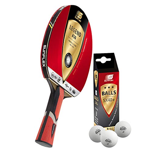 Sunflex Legend A50 Tischtennisschläger Bundle mit 3 Bällen ITTF