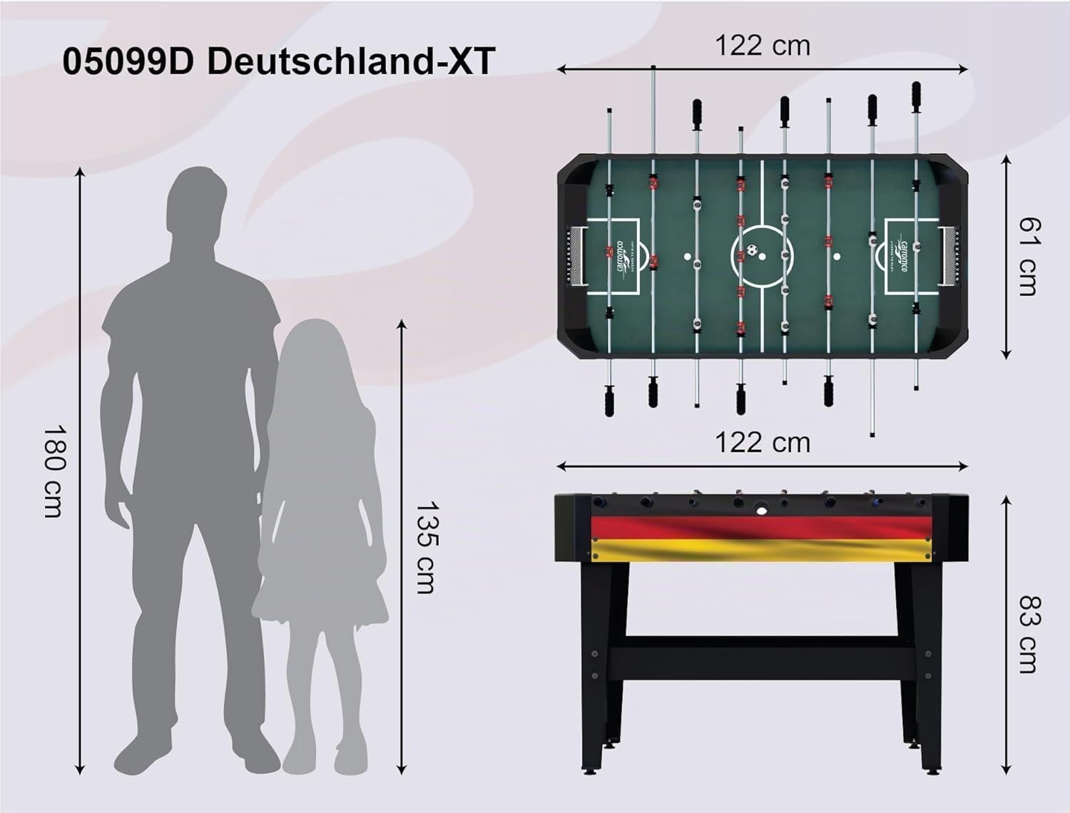 Carromco Deutschland-XT Kickertisch 121cm 22 Spieler 4 Bälle