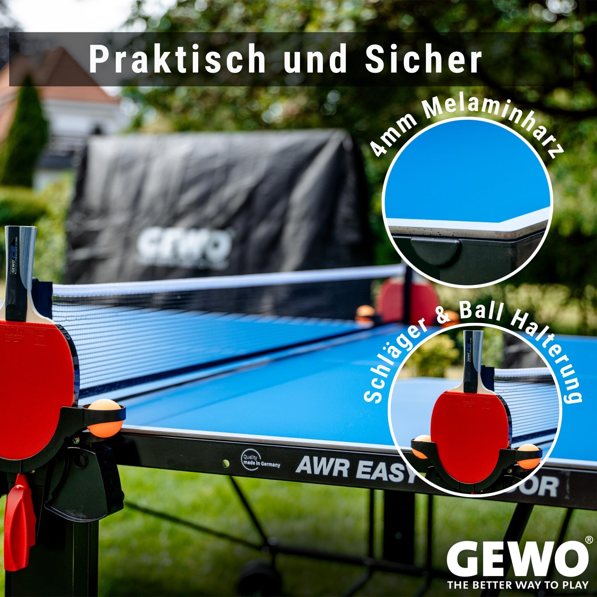 GEWO AWR Easy Outdoor Tischtennisplatte Klappbar Wetterfest Set