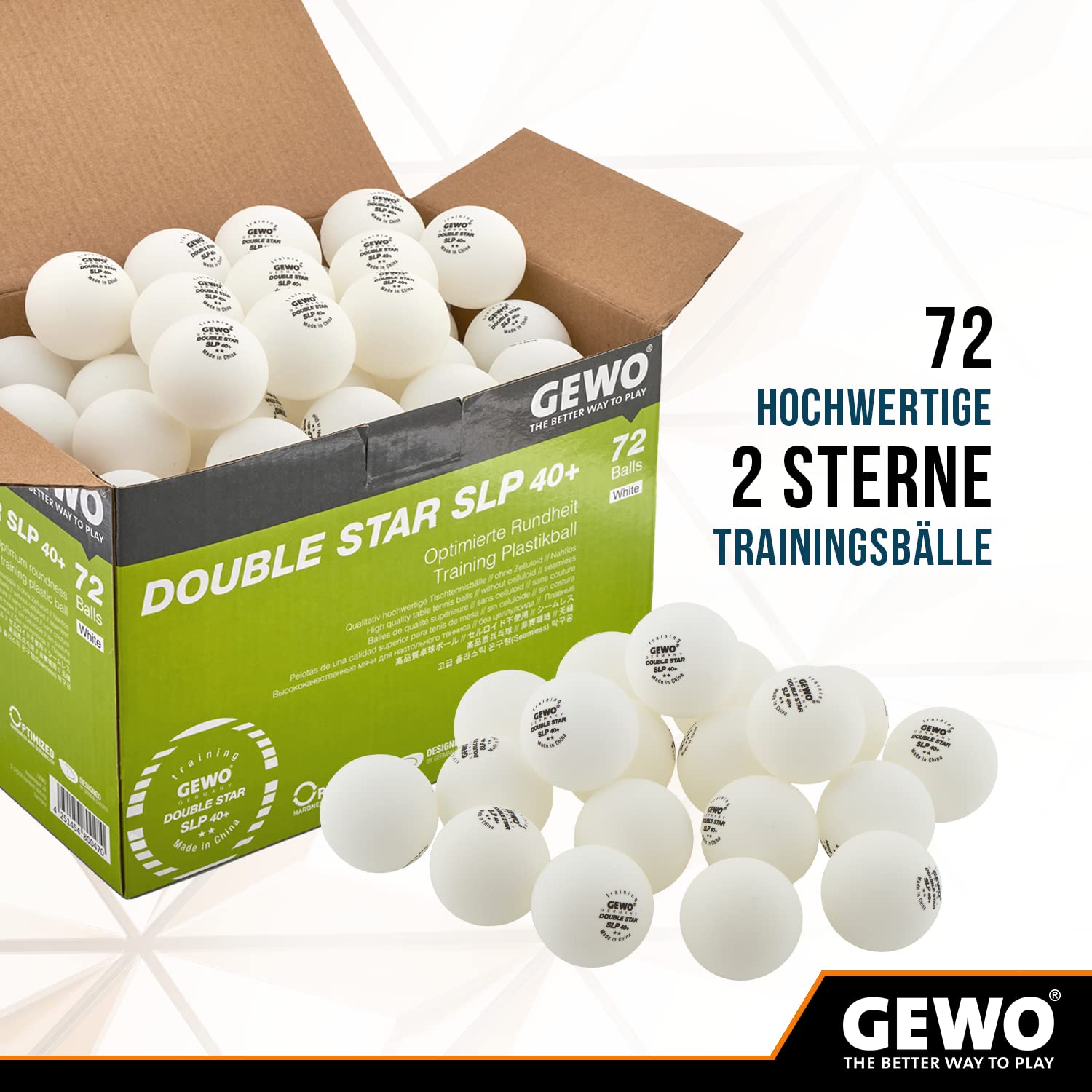 GEWO Double Star SLP Tischtennisbälle 72 Weiß 40+ Nahtlos