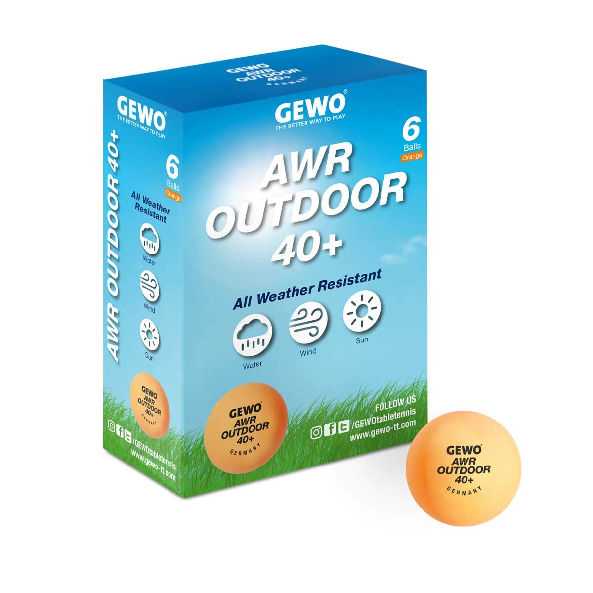 GEWO AWR Outdoor 40+ Tischtennisbälle weiß 6er wasserfest
