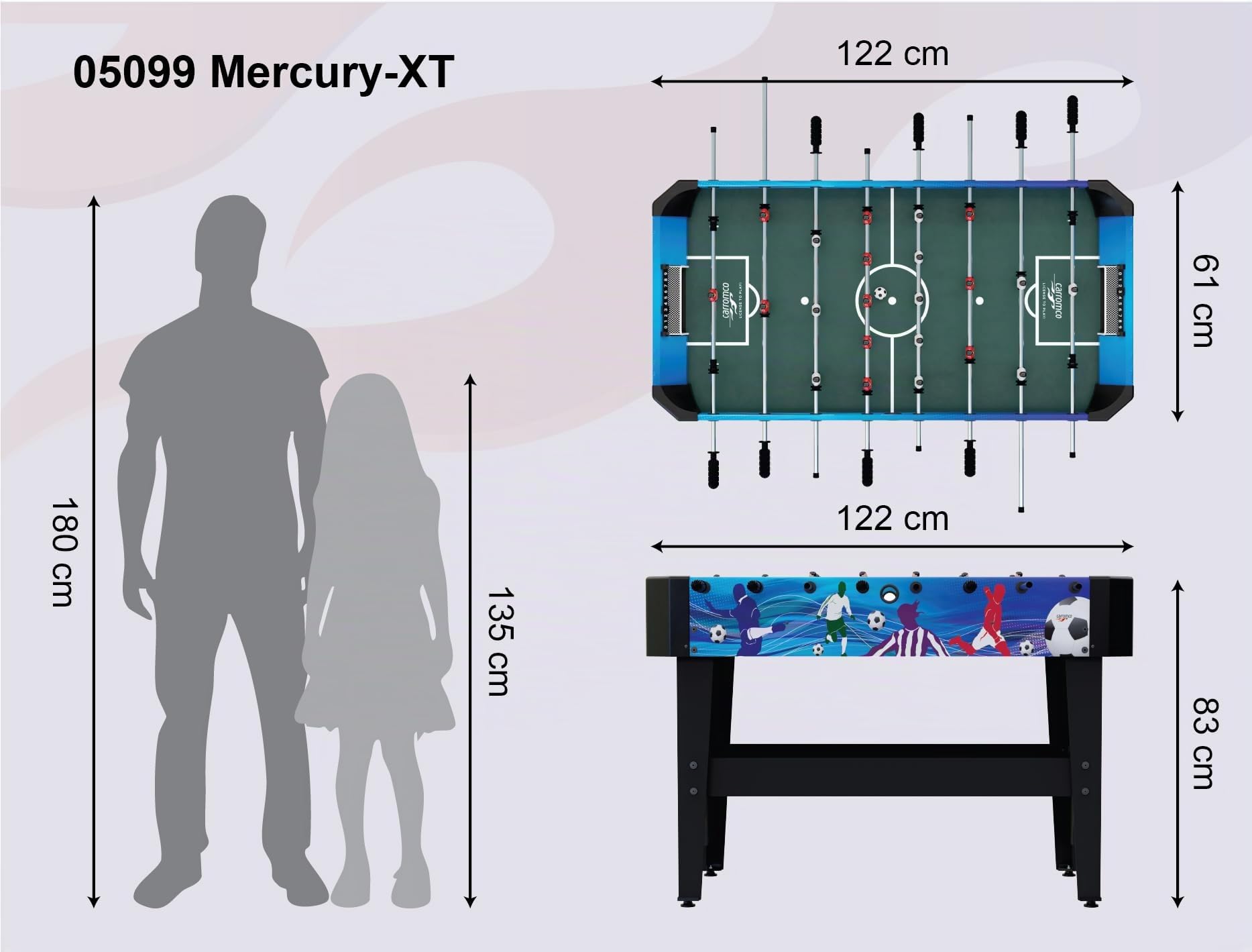 Carromco Mercury-XT Kickertisch 122cm mit Bällen