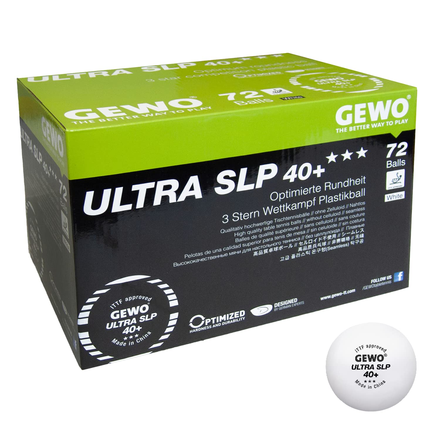 GEWO Ultra SLP Tischtennisbälle 40+ weiß 6 Stück 3 Sterne