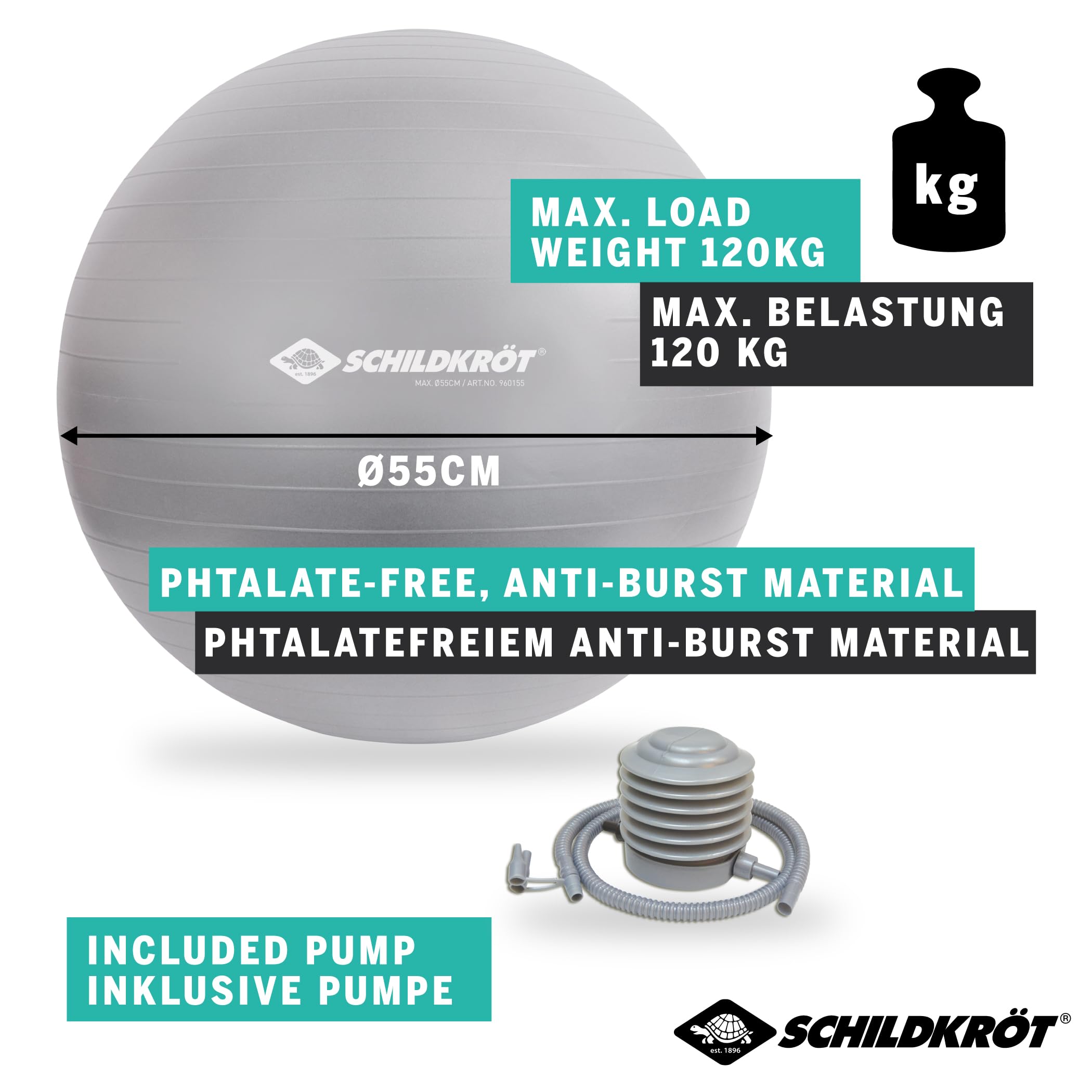Schildkröt Outdoor Gymnastikball 55cm mit Pumpe bis 120kg