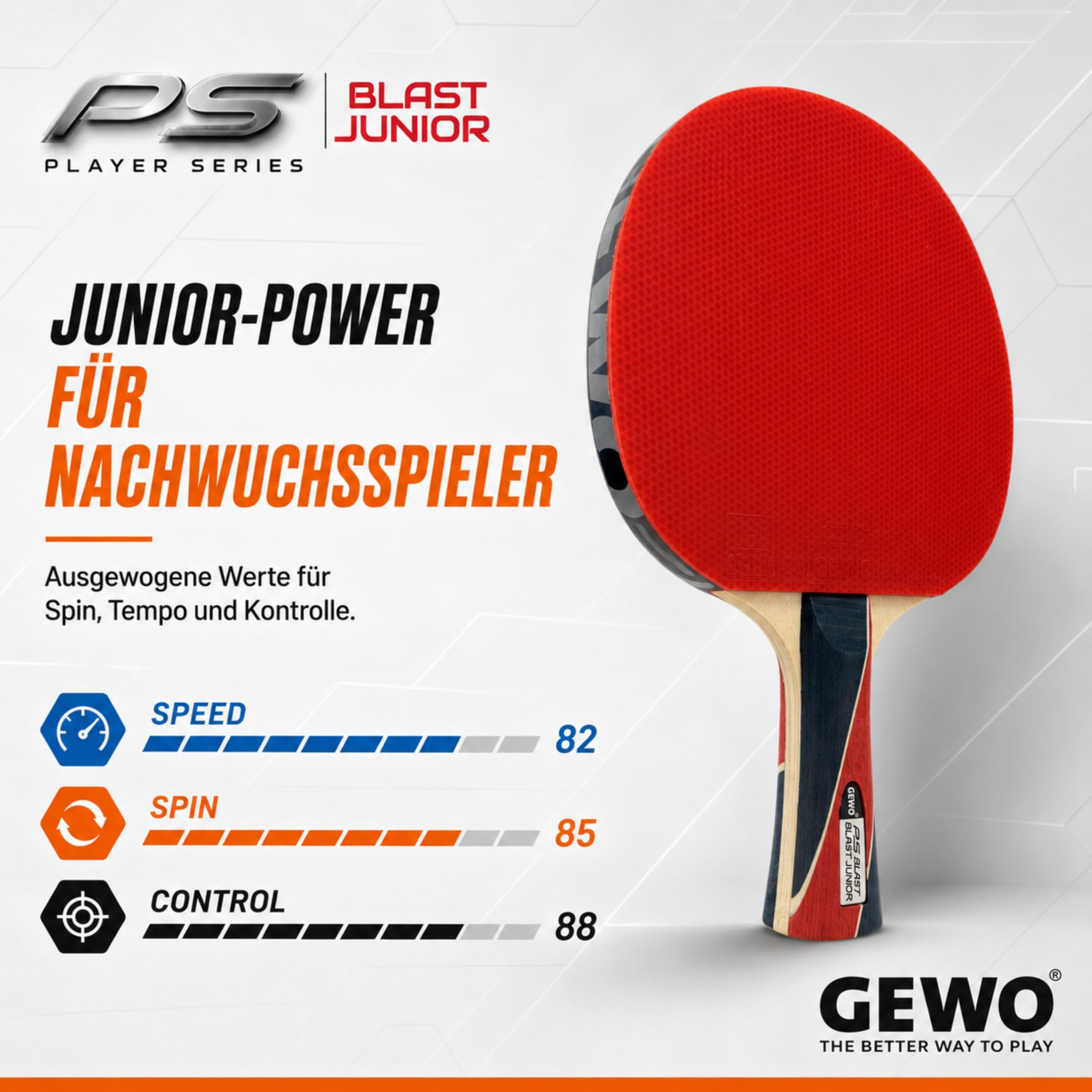 GEWO Player PS Blast Junior Tischtennisschläger Kinder Kontrolle