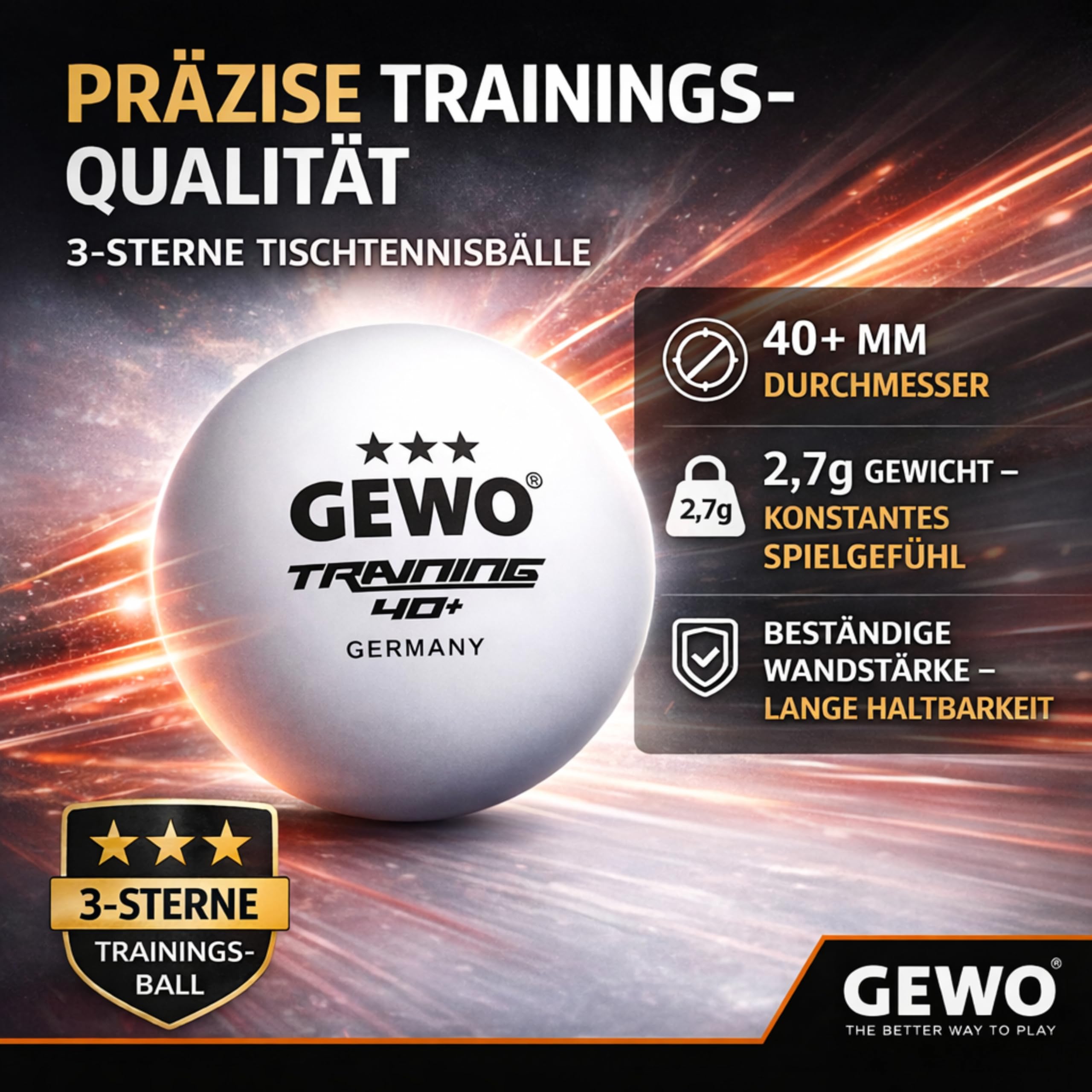 GEWO Ultra SLP Tischtennisbälle 3 Sterne 40+ 12er Weiß