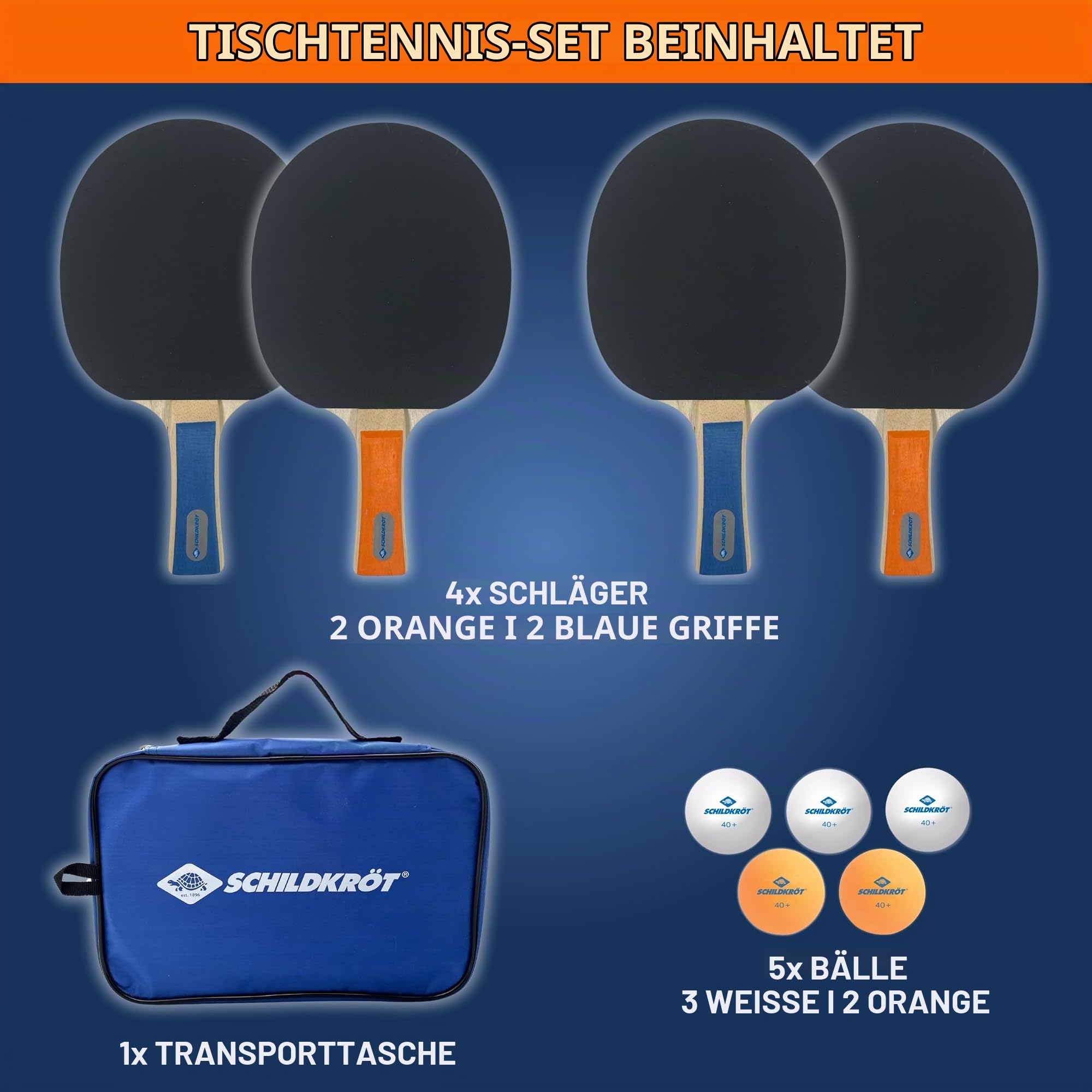 Schildkröt Hobby Tischtennis-Set 4 Spieler 4 Schläger 5 Bälle